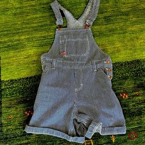 Dickie’s railroad stripe overall shorts